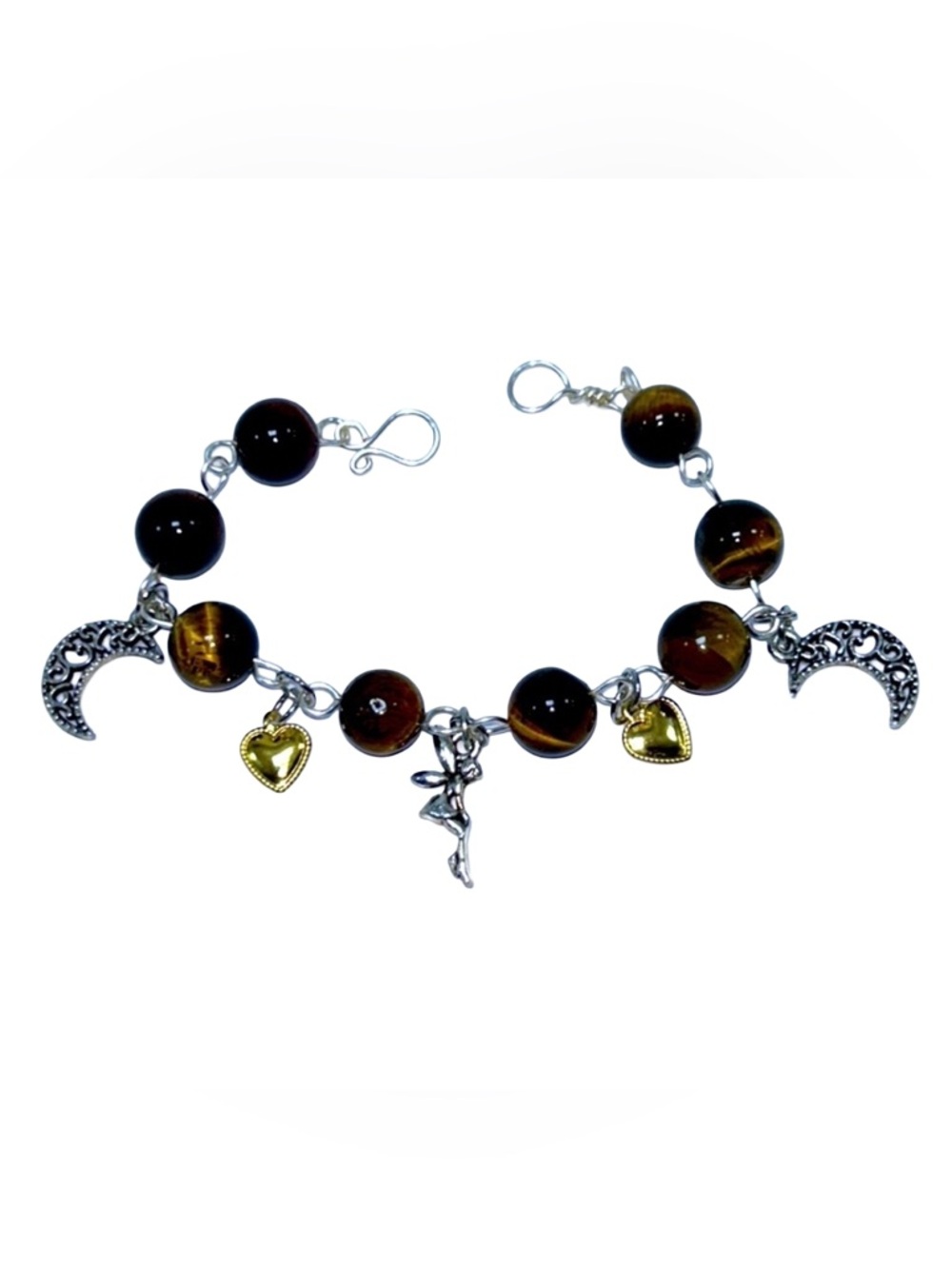 Handmade Halloween Ferry & Moon Charm Bracelet with Natural Tiger Eye Stones!